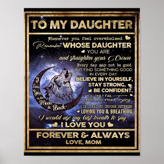 Poster À Ma Fille Papillons Cadeau, Fille Anniversaire (Devant)