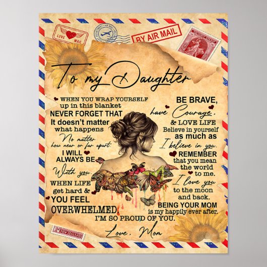 Poster À ma fille Papillons Idée cadeau d'anniversaire (Devant)