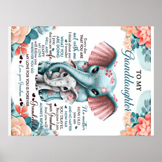 Poster À ma petite-fille Elephant Idée cadeau d'anniversa (Devant)