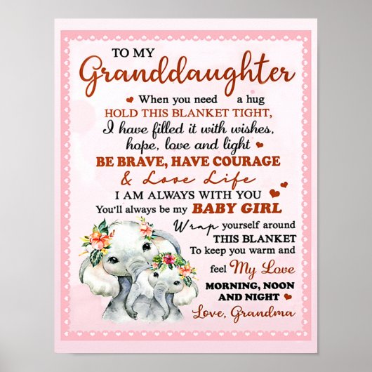 Poster À ma petite-fille Elephant Idée cadeau d'anniversa (Devant)