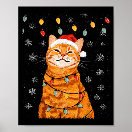 Poster A Merry Christmas Lights Snowflake Ginger Cat Oran (Devant)