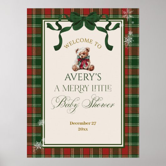 Poster A Merry Little Baby Shower Teddy Bear Christmas (Devant)