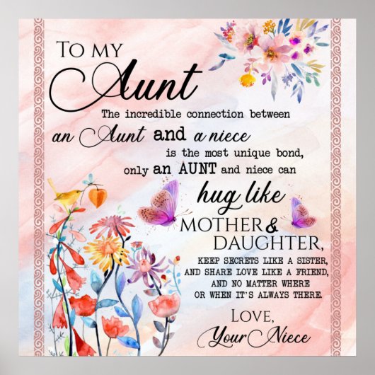 Poster À Mon Cadeau Tante, Cadeau Papillon De La Nièce (Devant)