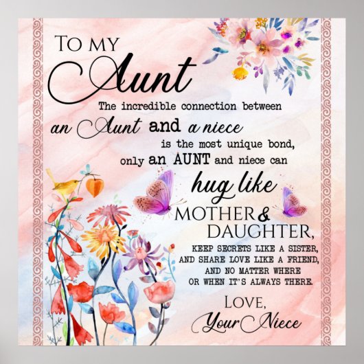 Poster À Mon Cadeau Tante, Cadeau Papillon De La Nièce (Devant)