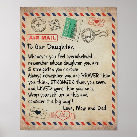 Poster À Mon Don Fille, Lettre D'Amour À Notre Fille (Devant)