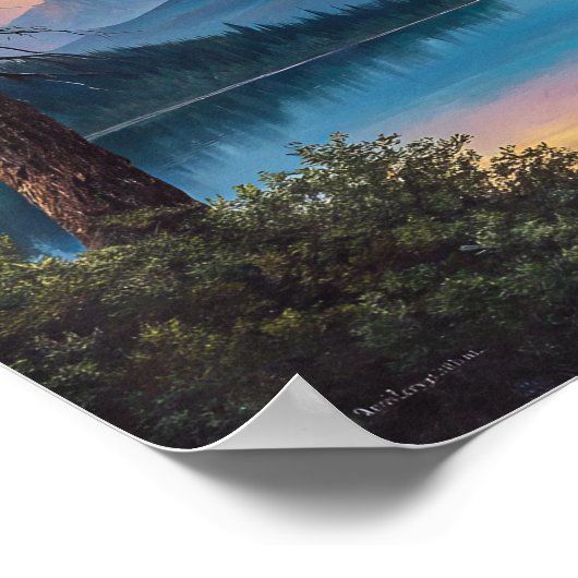 Poster A painting of a mountain lake and trees in evening (Coin)