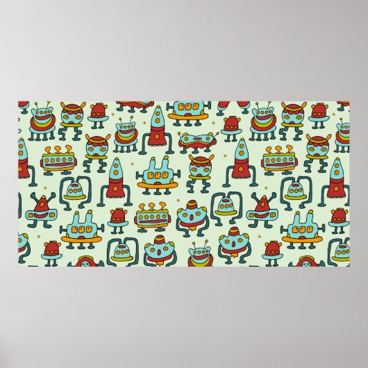 Poster A pattern of robots - aliens. illustration.  (Devant)