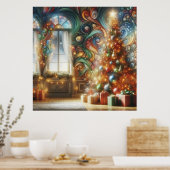 Poster A Retro Style Christmas Tree With Presents on Wall (Cuisine)