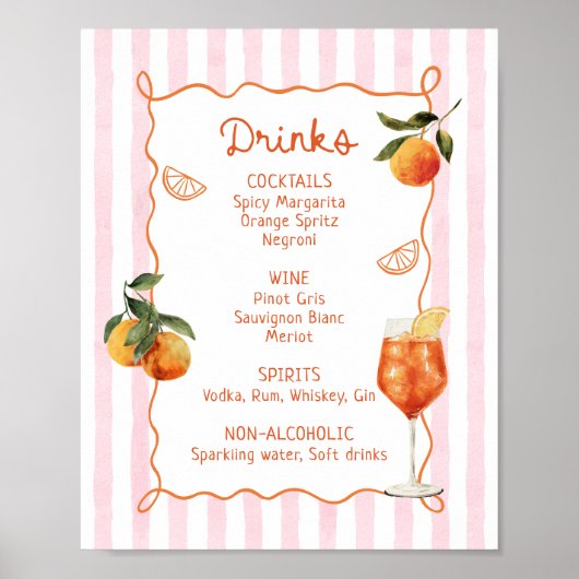Poster A Spritz Older Hand Drawn Drinks Menu (Devant)