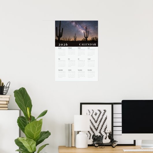 Poster A starry night sky photo 2026 white calender (Bureau à domicile)
