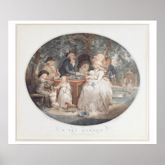 Poster A Tea Garden, colour stipple engraving after Morla (Devant)