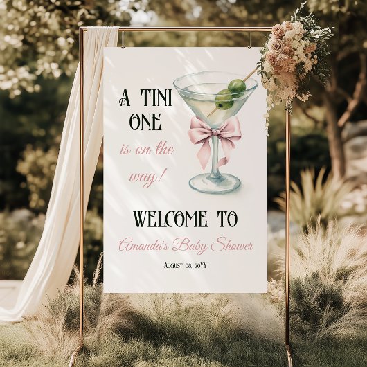 Poster A Tini One Martini Pink Bow Baby Shower Welcome