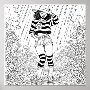 Poster A travers l'affiche de coloriage de la flaque