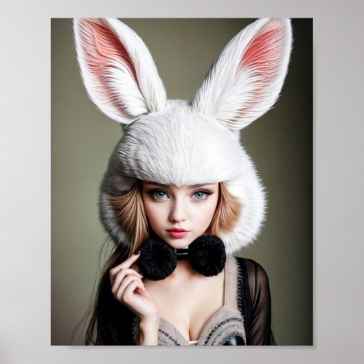 Poster A woman wearing a rabbit hat and a black bow tie (Devant)