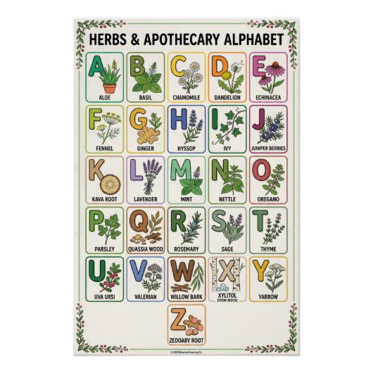 Poster A - Z Herbes & Apothicaire Alphabet (Devant)