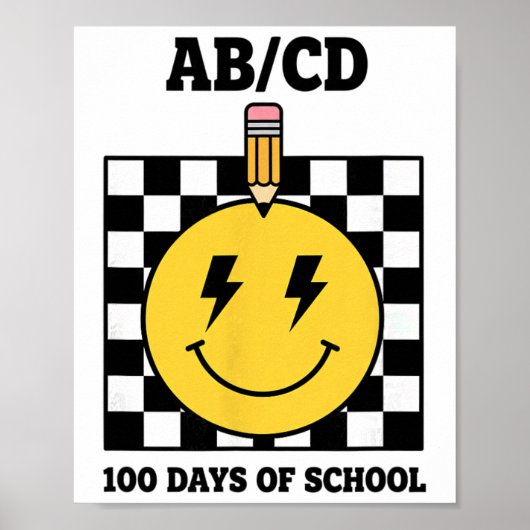 Poster Ab Cd 100 Jours D'école Enfants Crayon Damier (Devant)