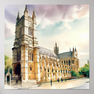 Poster Abbaye de Londres-Westminster (B), aquarelle
