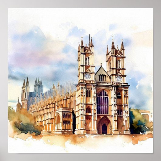 Poster Abbaye de Londres-Westminster (C), aquarelle (Devant)