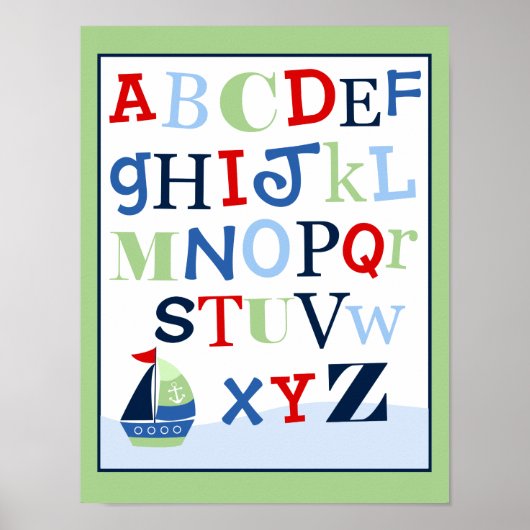 Poster ABC Alphabet Art Imprimer Petit Skipper Voilier (Devant)