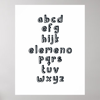 Poster ABCD EFG HIJK ELEMENO PQRS TUV WXYZ : Alphabet Fun