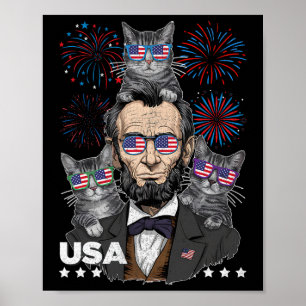 Poster Abe Lincoln amateur de chats drôle 4 juillet indép