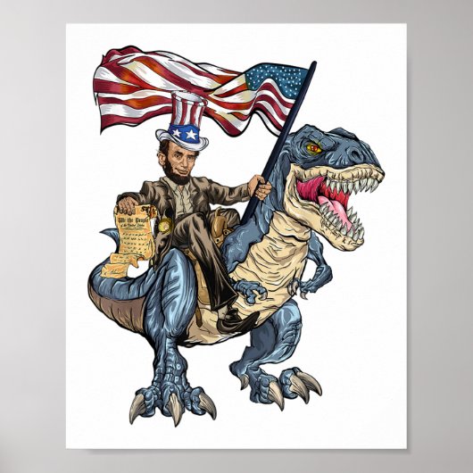 Poster Abe Lincoln Murica T- Rex Funny 4 juillet USA Fl (Devant)