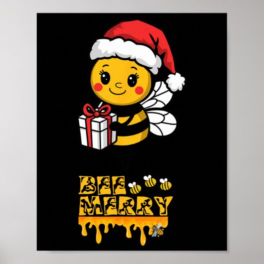 Poster Abee Joyeux Jote Noël Abeille Avec Santa Hat Holid (Devant)