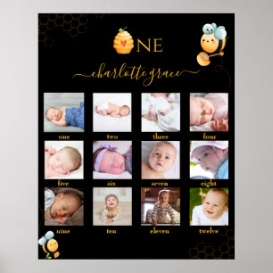 Poster Abeille 1er anniversaire 12 mois Photo Collage Pos
