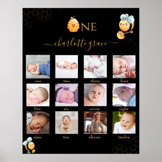 Poster Abeille 1er anniversaire 12 mois Photo Collage Pos (Devant)