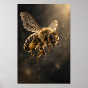 Poster Abeille à Miel en Vol avec Mur de la Nature Pollen