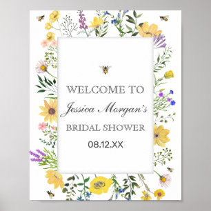 Poster Abeille Aquarelle Et Baby shower Fleur sauvage Dél