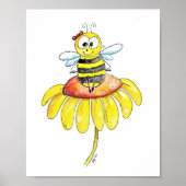Poster Abeille blanche mignonne sur une fleur (Devant)