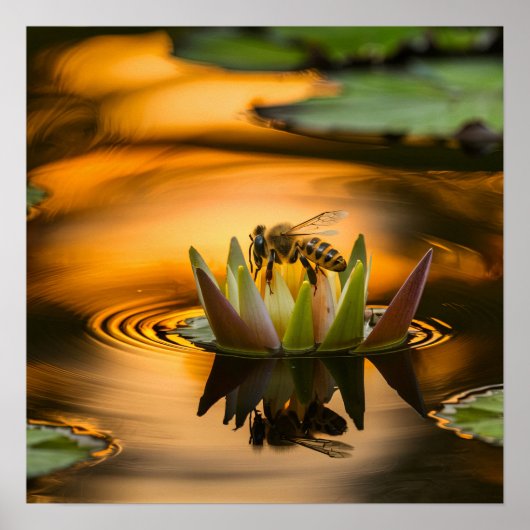 Poster Abeille de miel sur la fleur (Devant)