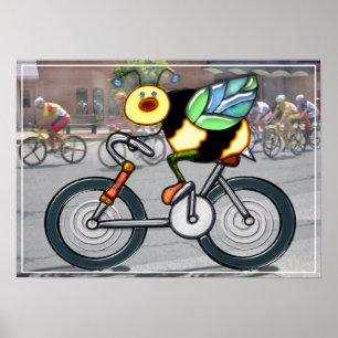 Poster Abeille en vélo en course