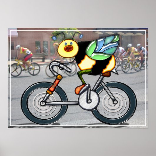 Poster Abeille en vélo en course (Devant)