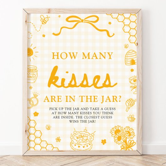Poster Abeille en Vichy Jaune Devinez Combien de Bisous