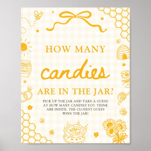Poster Abeille en Vichy Jaune Devinez Combien de Bonbons (Devant)