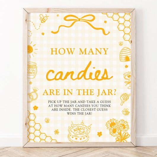 Poster Abeille en Vichy Jaune Devinez Combien de Bonbons