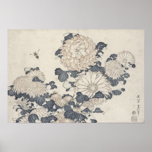 Poster Abeille et chrysanthèmes (Devant)