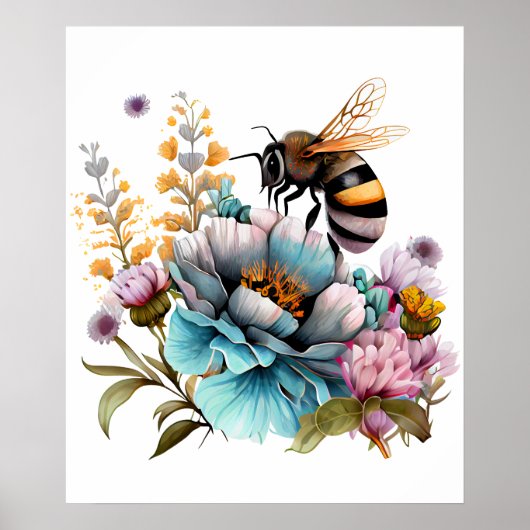 Poster Abeille et fleurs (Devant)