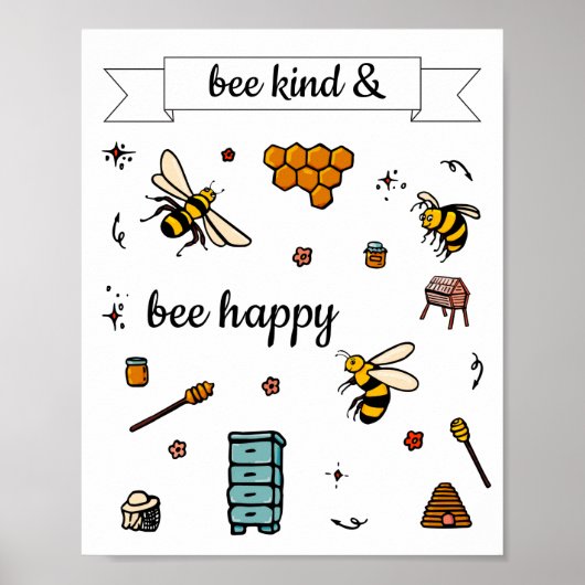 Poster Abeille gentille et heureuse jolies abeilles mot a (Devant)