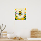 Poster Abeille heureuse dans des fleurs colorées  (Cuisine)