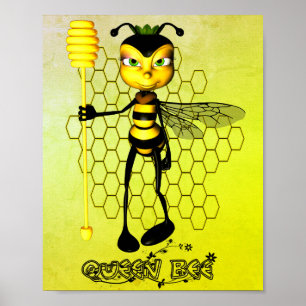 Poster Abeille jaune et noire avec nid d'abeille