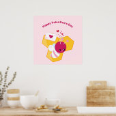 Poster Abeille mignonne aux Coeurs de Saint-Valentin rose (Cuisine)