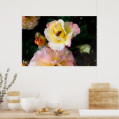 Poster Abeille sur roses rose jaune Fleurs (Cuisine)