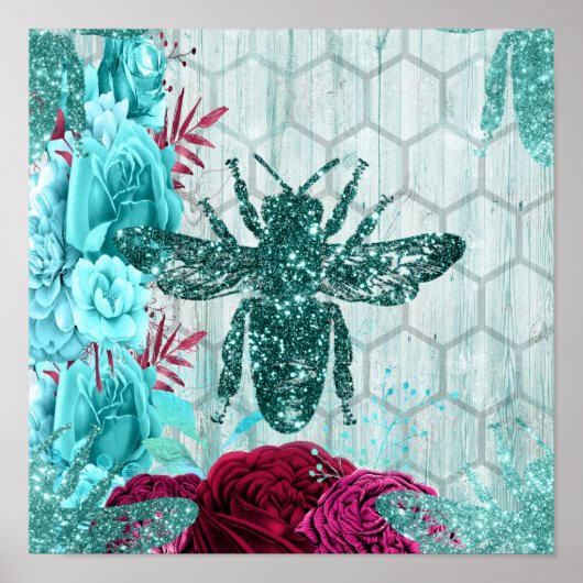 Poster Abeille turquoise (Devant)