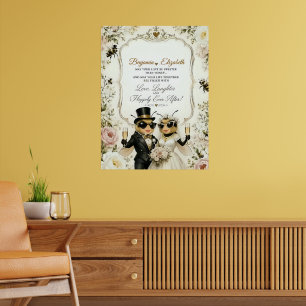 Poster Abeilles chéries, élégant mariage floral