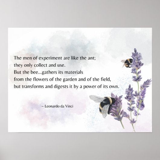 Poster Abeilles en Lavande avec Citation Da Vinci Imprime (Devant)