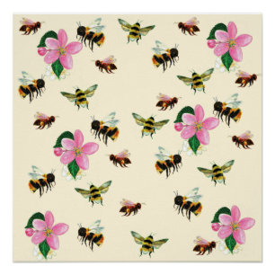 Poster Abeilles et bourdons & fleurs de fruits