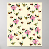 Poster Abeilles et bourdons & fleurs de fruits (Devant)